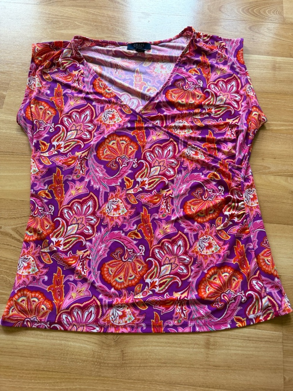 CHAPS women’s pink purple floral stop v neck great design size XL - Picture 2 of 7
